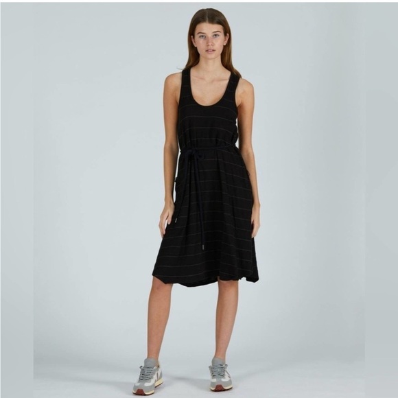 ATM Anthony Thomas Melillo Slub Jersey Striped Midi Tank Dress Black Gray - Picture 10 of 10